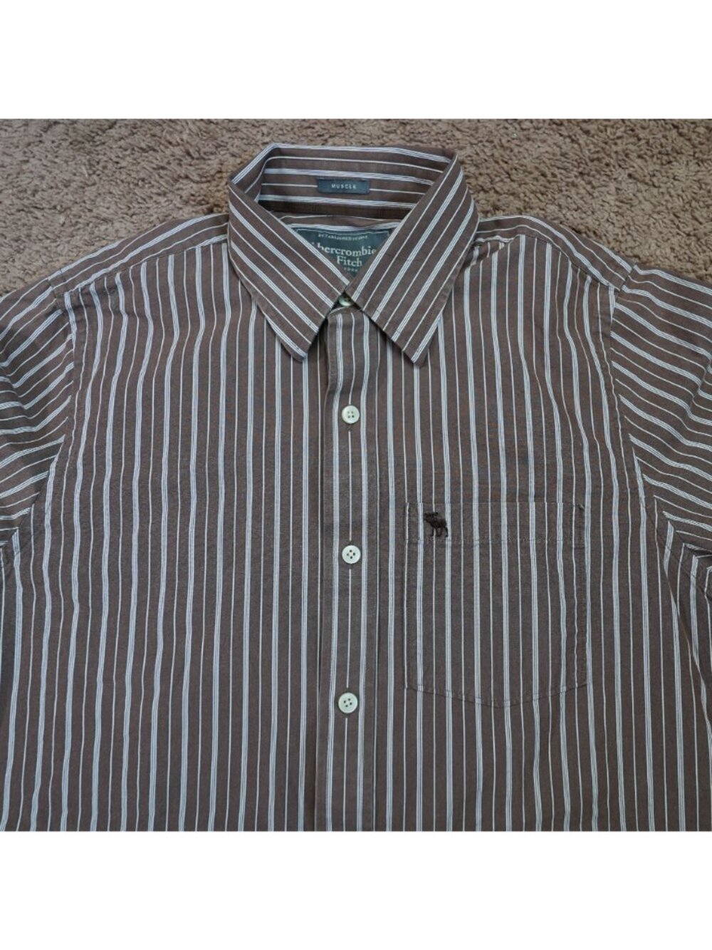 Abercrombie & Fitch Button Up Shirt Mens M Brown Muscle Fit Long Sleeve Cotton - Picture 7 of 10